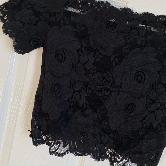 YaYa & Co boutique black fancy stretch lace top and full satin skirt 2pc Small - Picture 6 of 6